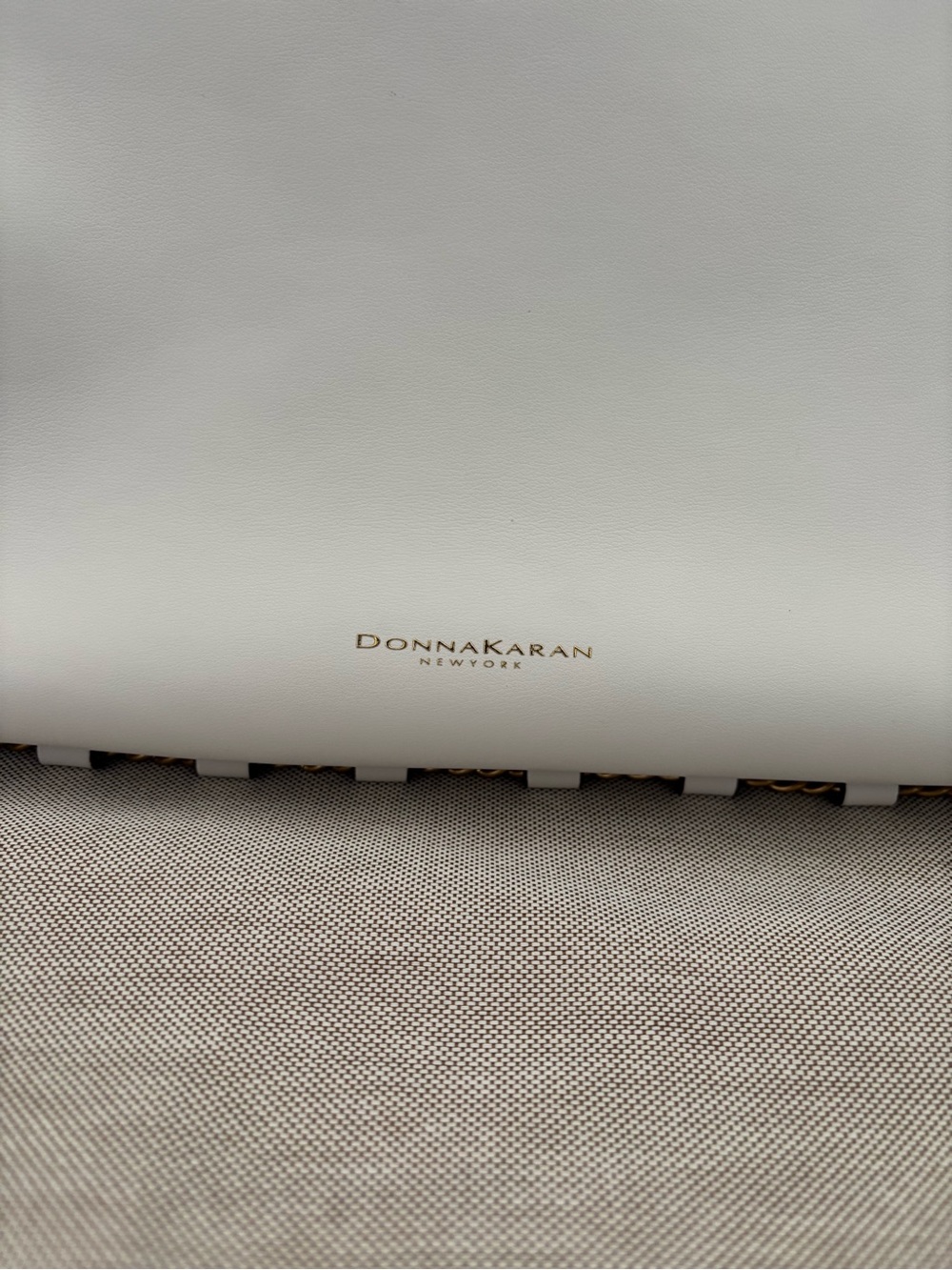 Donna Karan White Leather Shoulder Hobo with Gold-Trim Detail - Picture 2 of 15